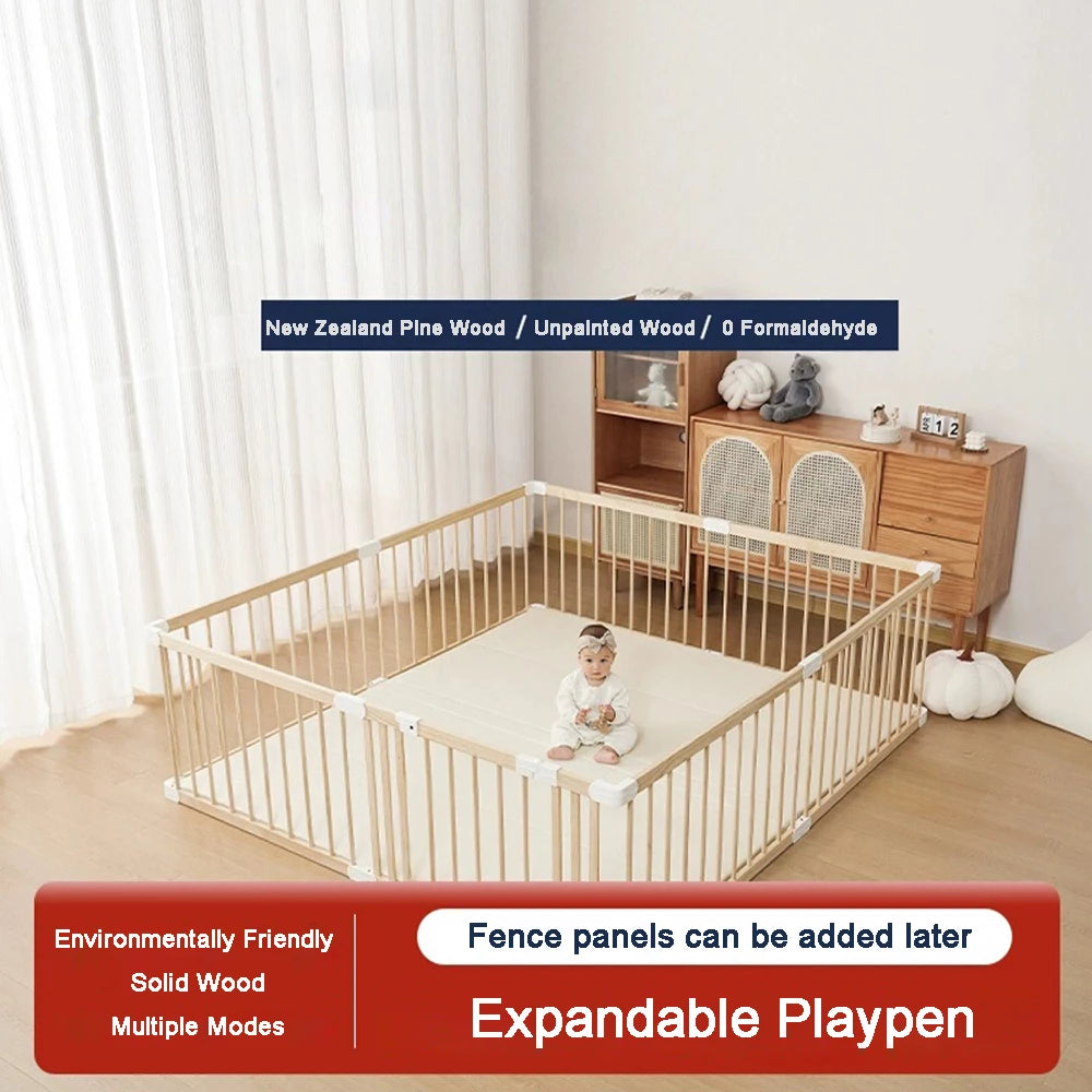 Natural Wooden Playpen Solid Pine Wood Large Baby Playpen