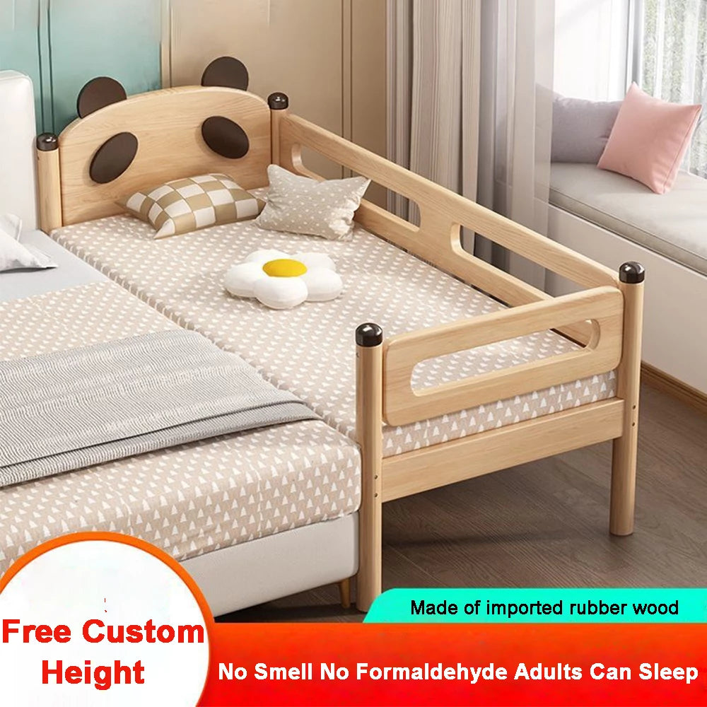 Oak Solid Wood Toddler Bed Baby Crib Wide Guardrail Infant Crib with Bed Rail and Mattress Baby Bed with Tail Ladder