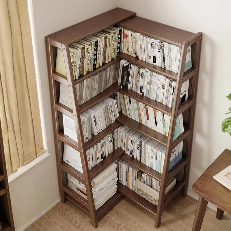 Solid Wood Bookshelf with Corner Retractable Corner Bookshelf Bookcase