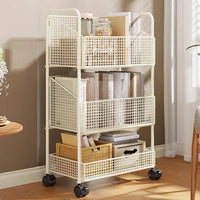 Mobile Bookshelf,4 Tier Magazine Holder Bookcases with Wheels, Double Sided Storage Organizer Rack with Wheels, 4-Layer Metal Multfunctional Bookcase