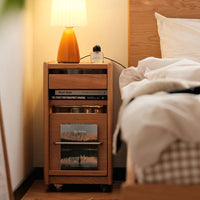 Cherry Wood Modern Nightstands Movable Small Bedside Table Narrow Bedside Cabinet Three Drawers