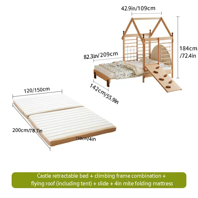 All solid wood kids bed with slide, tent suitable for 0-16 years old
