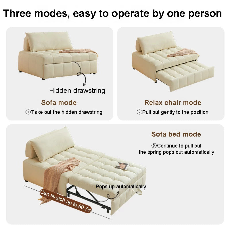 3-in-1 Multifunctional Pull Out Couch Bed Folding Sofa Bed with Cushion for Living Room, Small Space