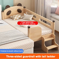 Oak Solid Wood Toddler Bed Baby Crib Wide Guardrail Infant Crib with Bed Rail and Mattress Baby Bed with Tail Ladder