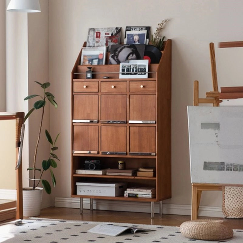 Solid wood simple Bookcase with Doors & Drawers, Tall Bookshelf with Storage Shelves, Standing Display Shelf Organizer Rack, Multifunctional Storage Cabinet