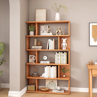 6 Tier Geometric Bookcase, Bookshelf Book Cabinet, Solid Wood Bookcase Freestanding Decorative Storage Shelving 75'' Tall Bookshelf