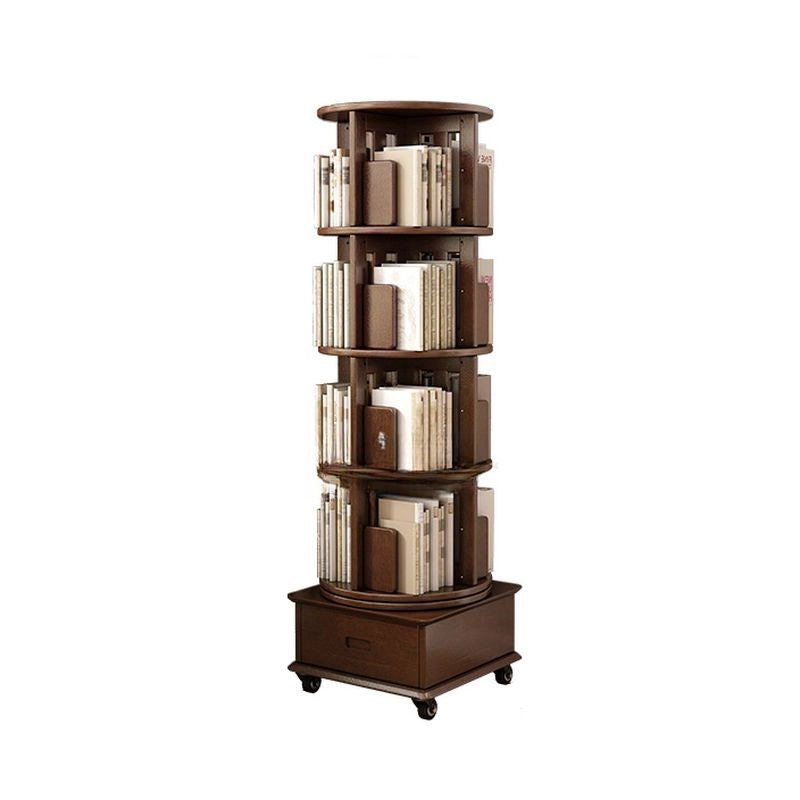 Modern Wood Corner Bookcase with Shelves, Revolving Bookshelf, 3/4/5 Tier Rotating Bookcase Multifunctional Creative Shelf Home Floor-Standing Multi-Tier Bookshelf with Mobile Pulleys and Drawers