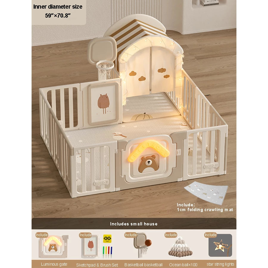 Baby Playpen with Mat Home Toddler Play Yard and Light