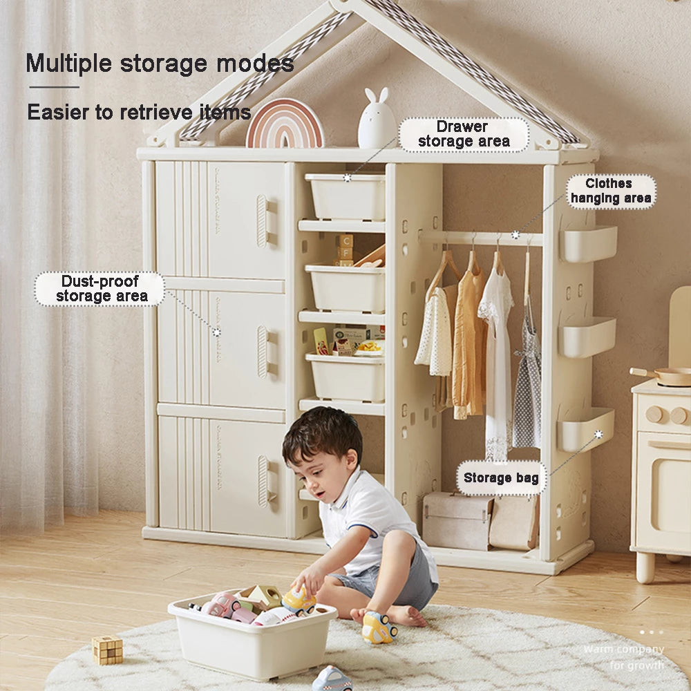 Toy Storage Cabinet with Toy Box Clothes Storage