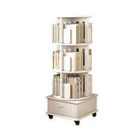 Modern Wood Corner Bookcase with Shelves, Revolving Bookshelf, 3/4/5 Tier Rotating Bookcase Multifunctional Creative Shelf Home Floor-Standing Multi-Tier Bookshelf with Mobile Pulleys and Drawers