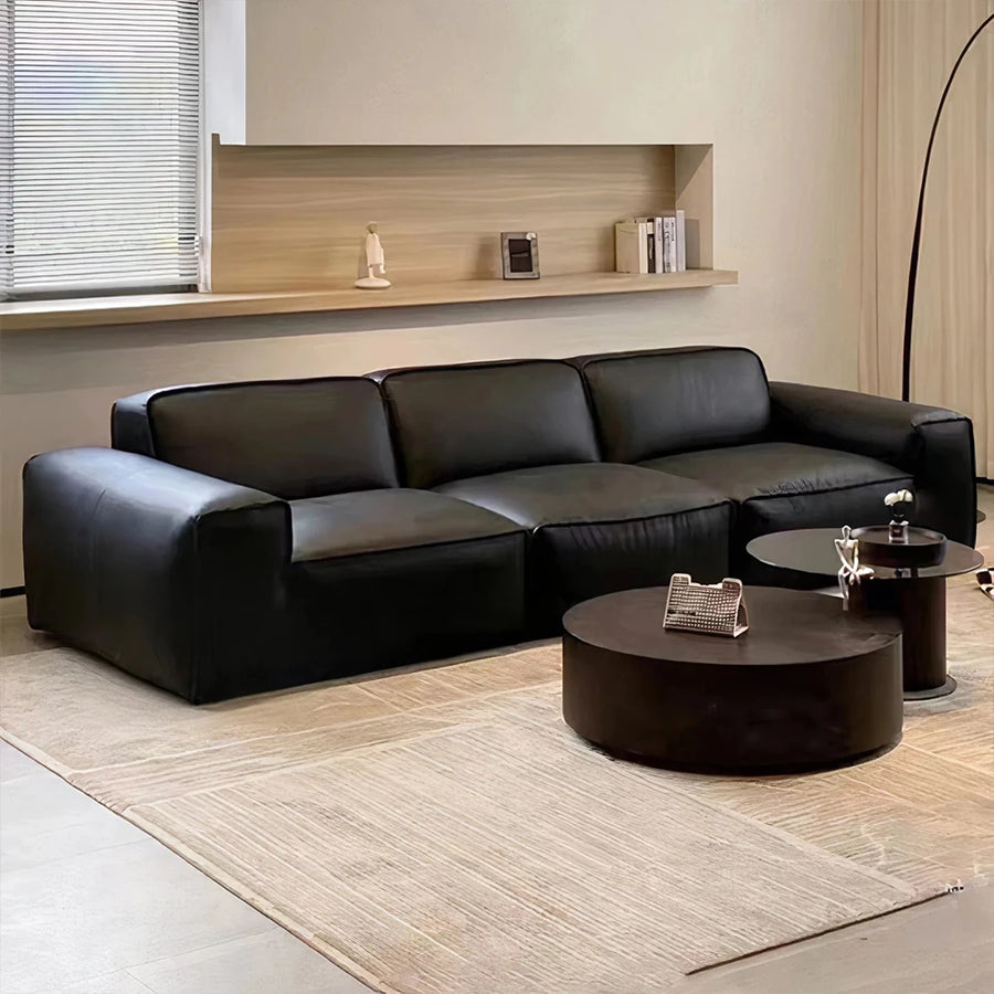 Black Couch 3/4 Seater Leather Couch