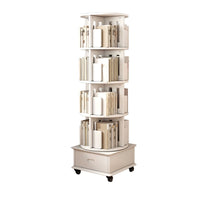 Modern Wood Corner Bookcase with Shelves, Revolving Bookshelf, 3/4/5 Tier Rotating Bookcase Multifunctional Creative Shelf Home Floor-Standing Multi-Tier Bookshelf with Mobile Pulleys and Drawers