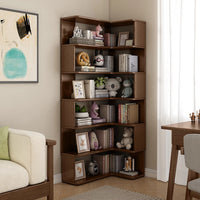 6 Layers Solid Wood Corner Bookshelf, Bookshelf with Corner White Shelf Bookcase Office Organizer Living Room, Wood Bookcase