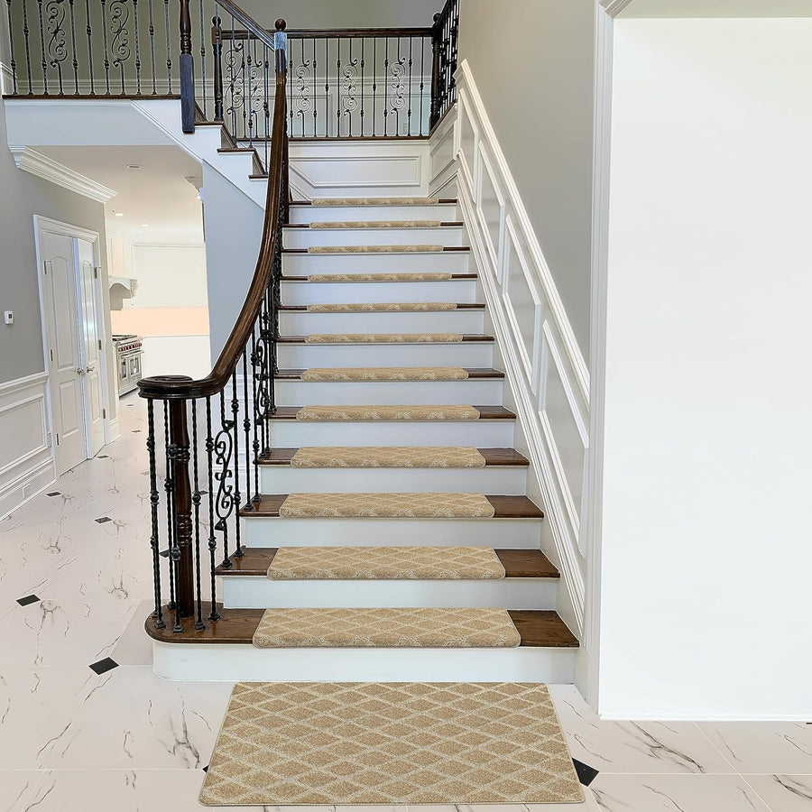 Bullnose Carpet Stair Treads | Tape Free Non-Slip(Set of 14,7,2) Multiple Colour