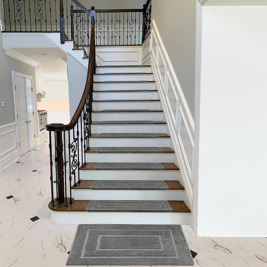 Bullnose Carpet Stair Treads | Tape Free Non-Slip(Set of 14,7,2) Multiple Colour