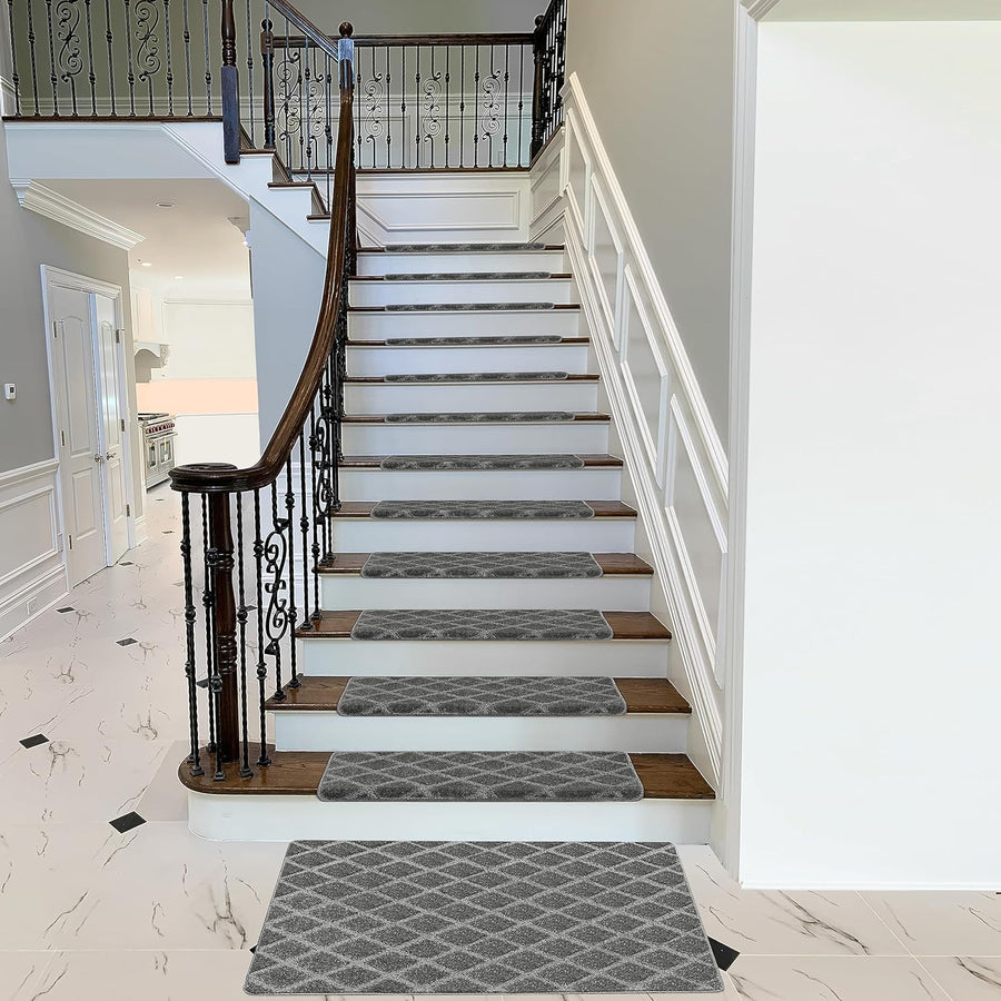 Bullnose Carpet Stair Treads | Tape Free Non-Slip(Set of 14,7,2) Multiple Colour