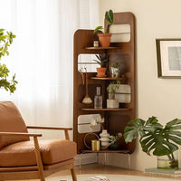 Retro Solid Wood Corner Bookshelf Suitable for Living Room Nordic Style Bookshelf with Corner