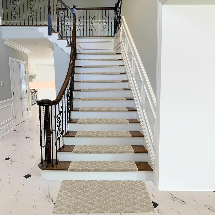 Bullnose Carpet Stair Treads | Tape Free Non-Slip(Set of 14,7,2) Multiple Colour