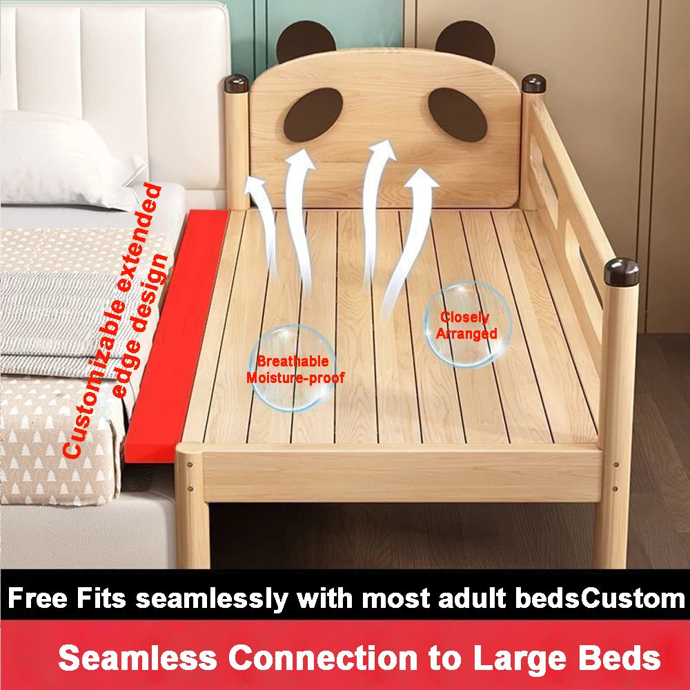 Oak Solid Wood Toddler Bed Baby Crib Wide Guardrail Infant Crib with Bed Rail and Mattress Baby Bed with Tail Ladder