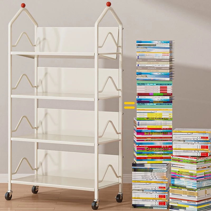 360° Steering Wheels Moveable Bookshelf, Mobile Rack 5 Tier  Bookcases & Shelves