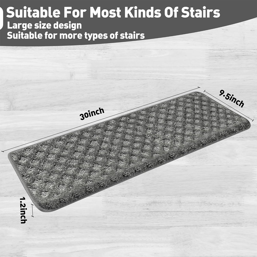 Bullnose Carpet Stair Treads | Tape Free Non-Slip(Set of 14,7,2) Multiple Colour