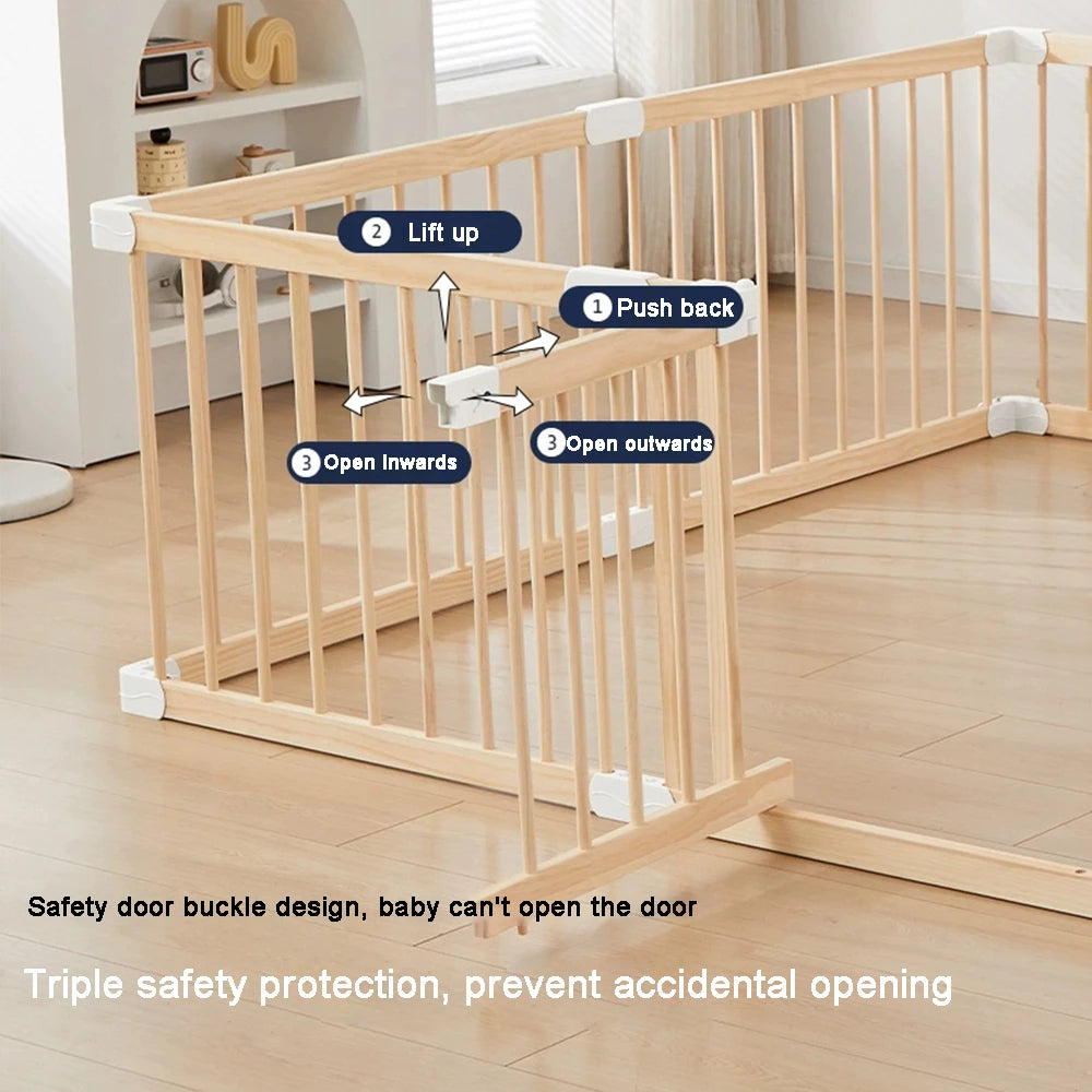 Natural Wooden Playpen Solid Pine Wood Large Baby Playpen