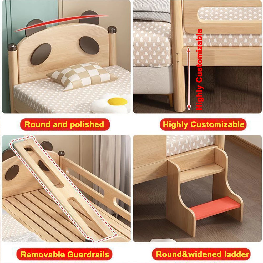 Oak Solid Wood Toddler Bed Baby Crib Wide Guardrail Infant Crib with Bed Rail and Mattress Baby Bed with Tail Ladder