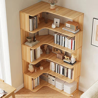 Modern Vertical Bookshelf with Corner, Corner Bookshelf Solid Wood Floor Bookcase with Shelves