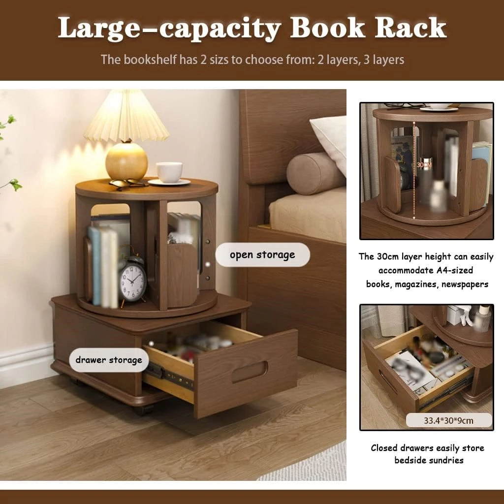 Bookshelf Book Shelves for Office Small Bedroom Bedside Table, Movable and Rotatable Bookcase, Book Storage Rack, Decorative Ornaments