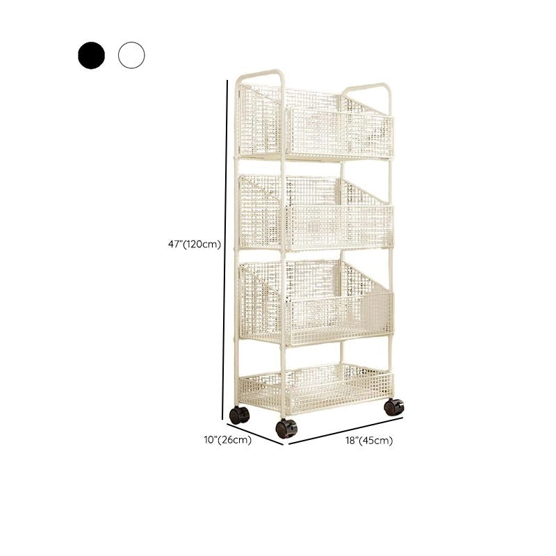 Mobile Bookshelf,4 Tier Magazine Holder Bookcases with Wheels, Double Sided Storage Organizer Rack with Wheels, 4-Layer Metal Multfunctional Bookcase