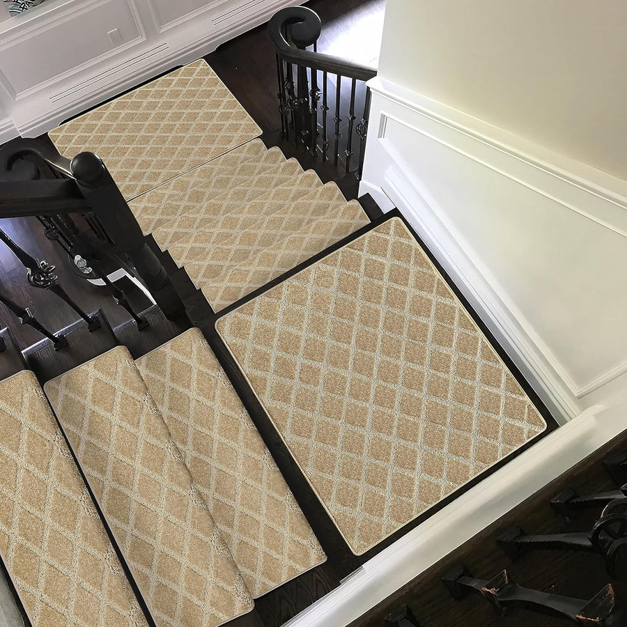 Bullnose Carpet Stair Treads | Tape Free Non-Slip(Set of 14,7,2) Multiple Colour