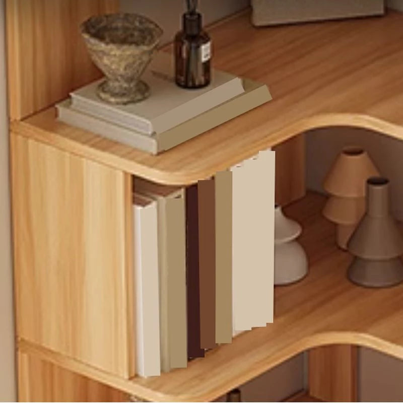 Modern Vertical Bookshelf with Corner, Corner Bookshelf Solid Wood Floor Bookcase with Shelves