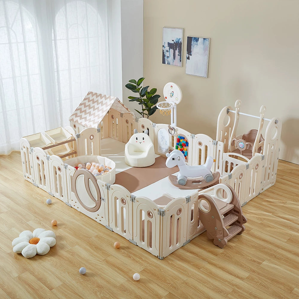 Clearance Sale Foldable Baby Playpen with House and 1.6in Matching Toys| Star-Moon