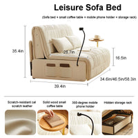 Smart Electric Foldable Sofa Bed 3 in 1 Pull Out Couch Bed with Adjustable Backrest with Remote Control Nappa Leather for Living Room Upholstered Loveseat