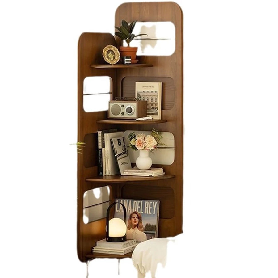 Retro Solid Wood Corner Bookshelf Suitable for Living Room Nordic Style Bookshelf with Corner