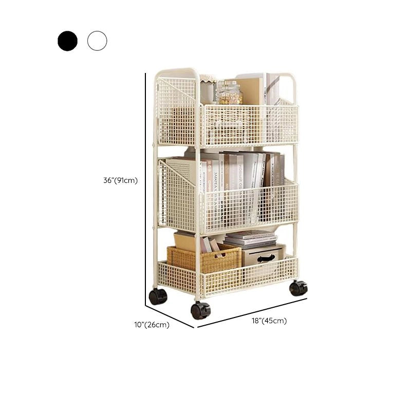 Mobile Bookshelf,4 Tier Magazine Holder Bookcases with Wheels, Double Sided Storage Organizer Rack with Wheels, 4-Layer Metal Multfunctional Bookcase