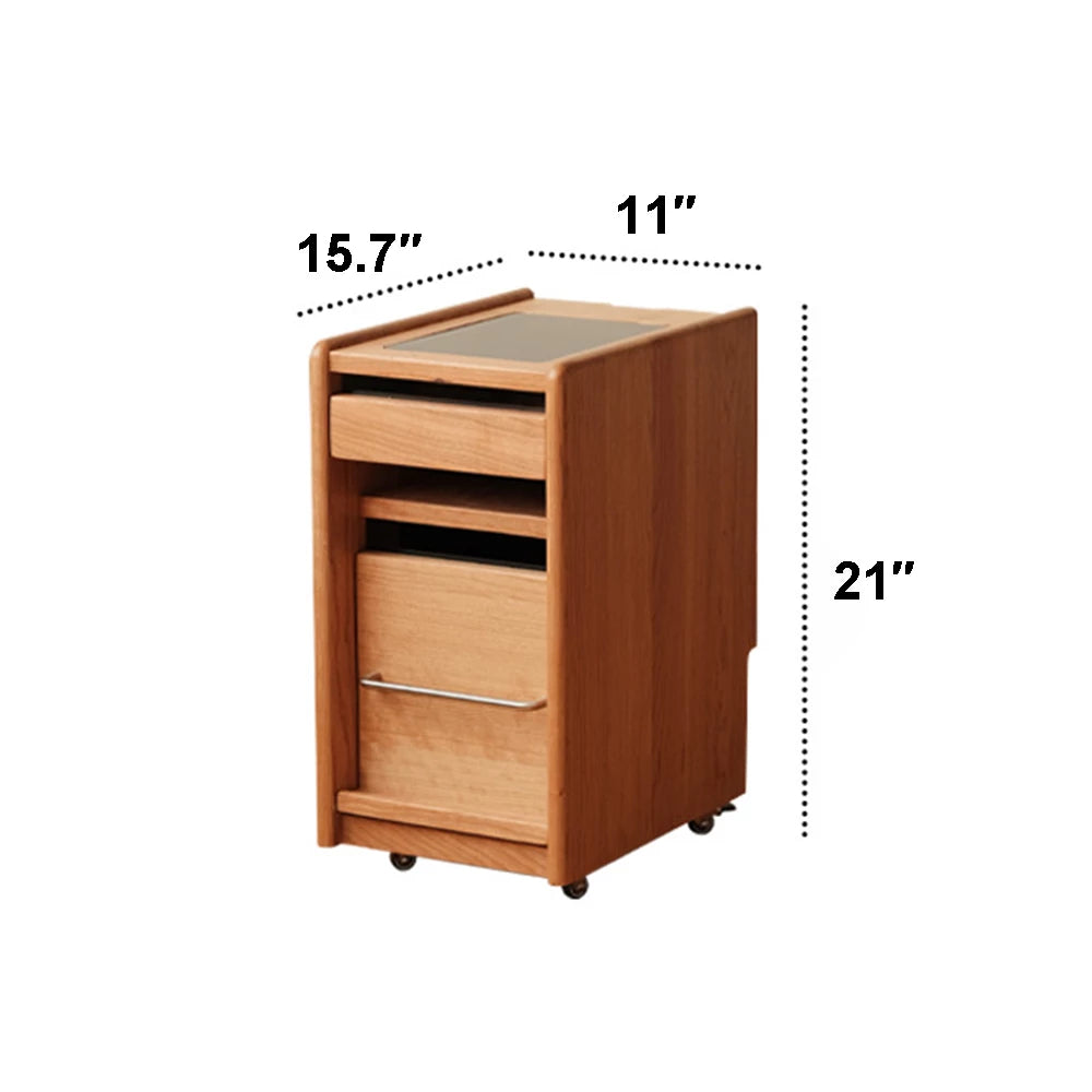 Cherry Wood Modern Nightstands Movable Small Bedside Table Narrow Bedside Cabinet Three Drawers