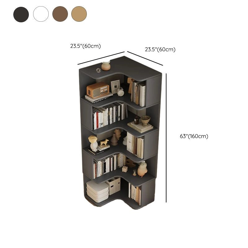 Modern Vertical Bookshelf with Corner, Corner Bookshelf Solid Wood Floor Bookcase with Shelves