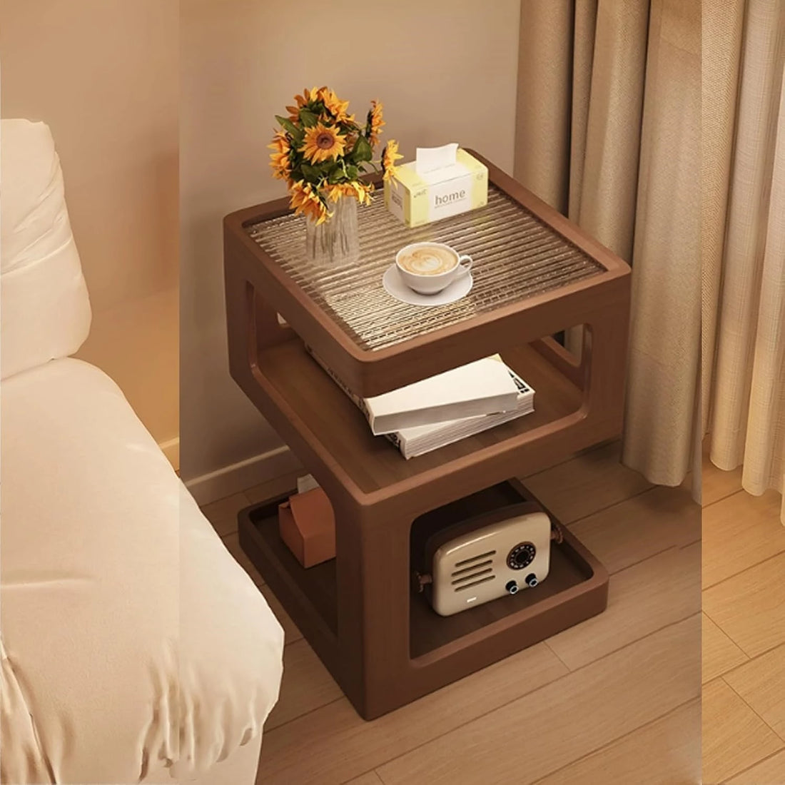 Creative Wood Nightstand Bedroom Walnut Bedside Table Narrow Bedside Cabinet