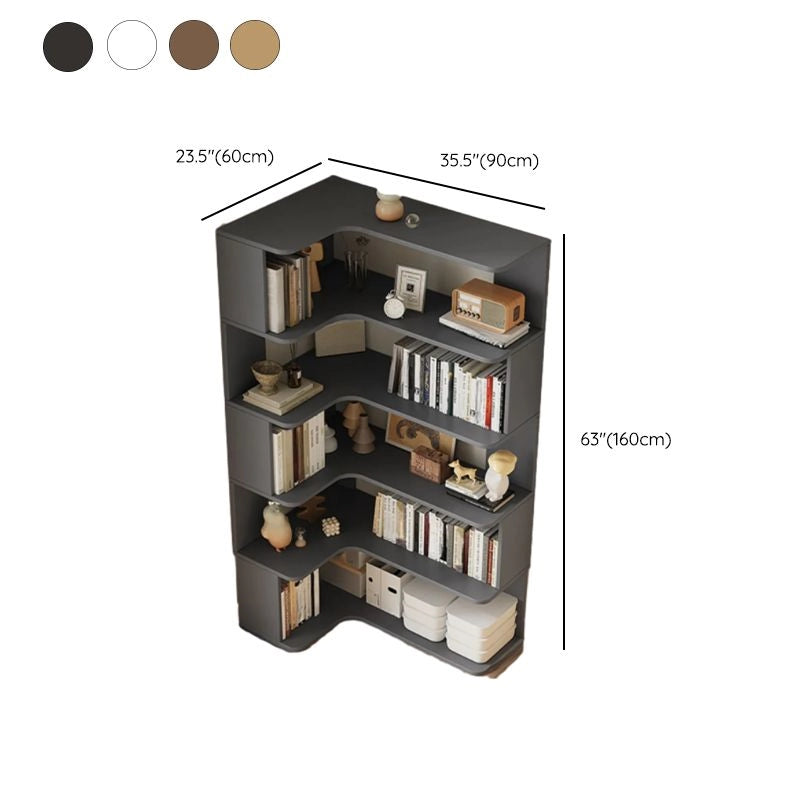 Modern Vertical Bookshelf with Corner, Corner Bookshelf Solid Wood Floor Bookcase with Shelves