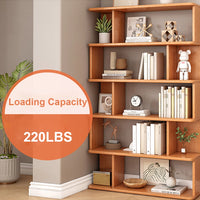 6 Tier Geometric Bookcase, Bookshelf Book Cabinet, Solid Wood Bookcase Freestanding Decorative Storage Shelving 75'' Tall Bookshelf