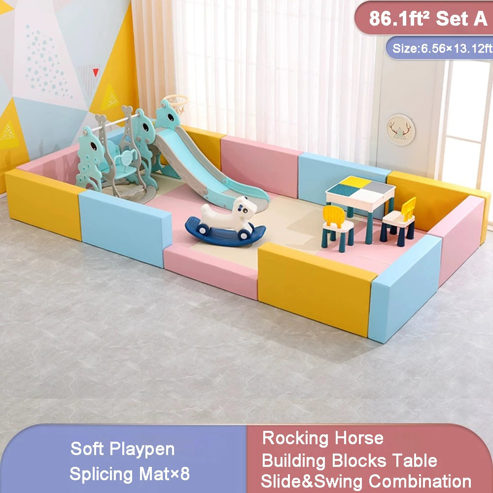 43ft²-96ft² Soft Extra Large Baby Playpen withe Slide and Swing Combination