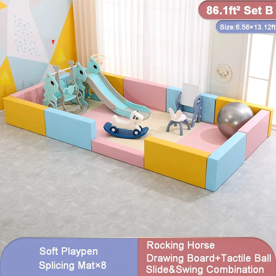 43ft²-96ft² Soft Extra Large Baby Playpen withe Slide and Swing Combination