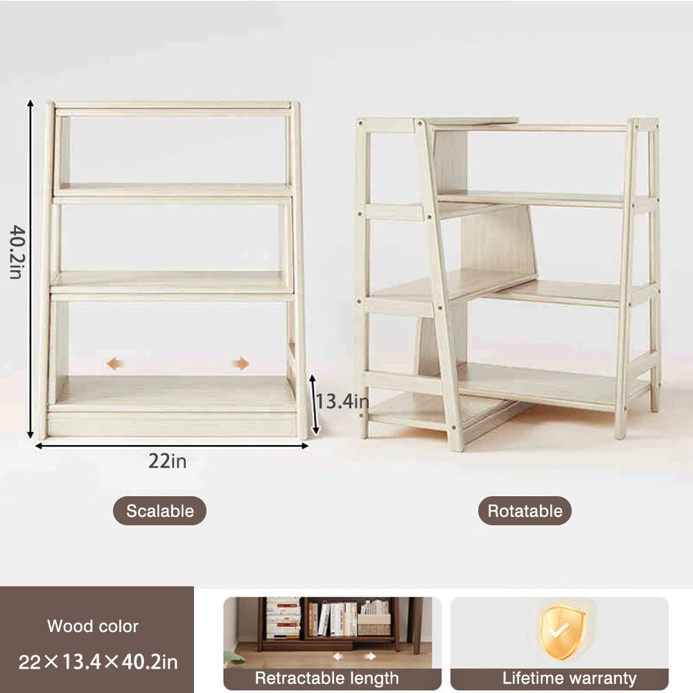 Solid Wood Bookshelf with Corner Retractable Corner Bookshelf Bookcase