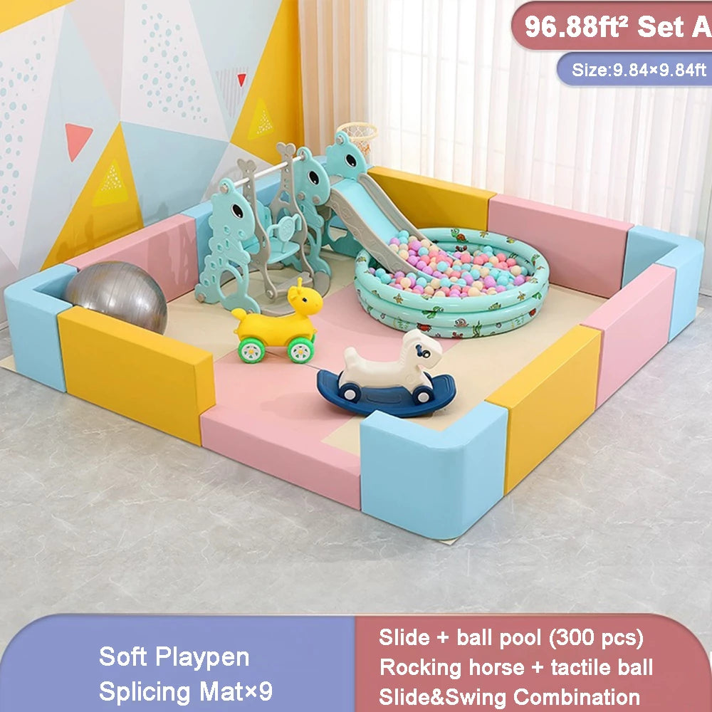 43ft²-96ft² Soft Extra Large Baby Playpen withe Slide and Swing Combination