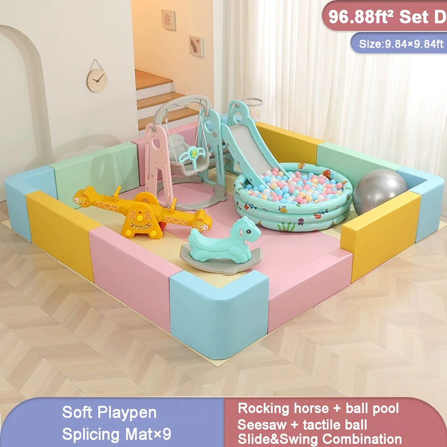 43ft²-96ft² Soft Extra Large Baby Playpen withe Slide and Swing Combination