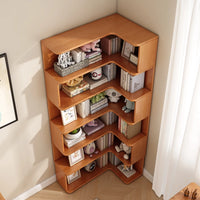 6 Layers Solid Wood Corner Bookshelf, Bookshelf with Corner White Shelf Bookcase Office Organizer Living Room, Wood Bookcase