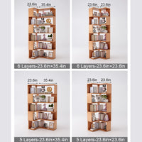 6 Layers Solid Wood Corner Bookshelf, Bookshelf with Corner White Shelf Bookcase Office Organizer Living Room, Wood Bookcase