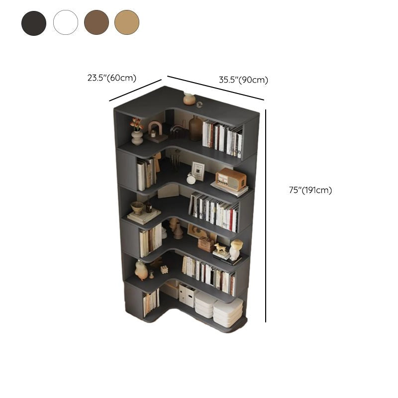 Modern Vertical Bookshelf with Corner, Corner Bookshelf Solid Wood Floor Bookcase with Shelves