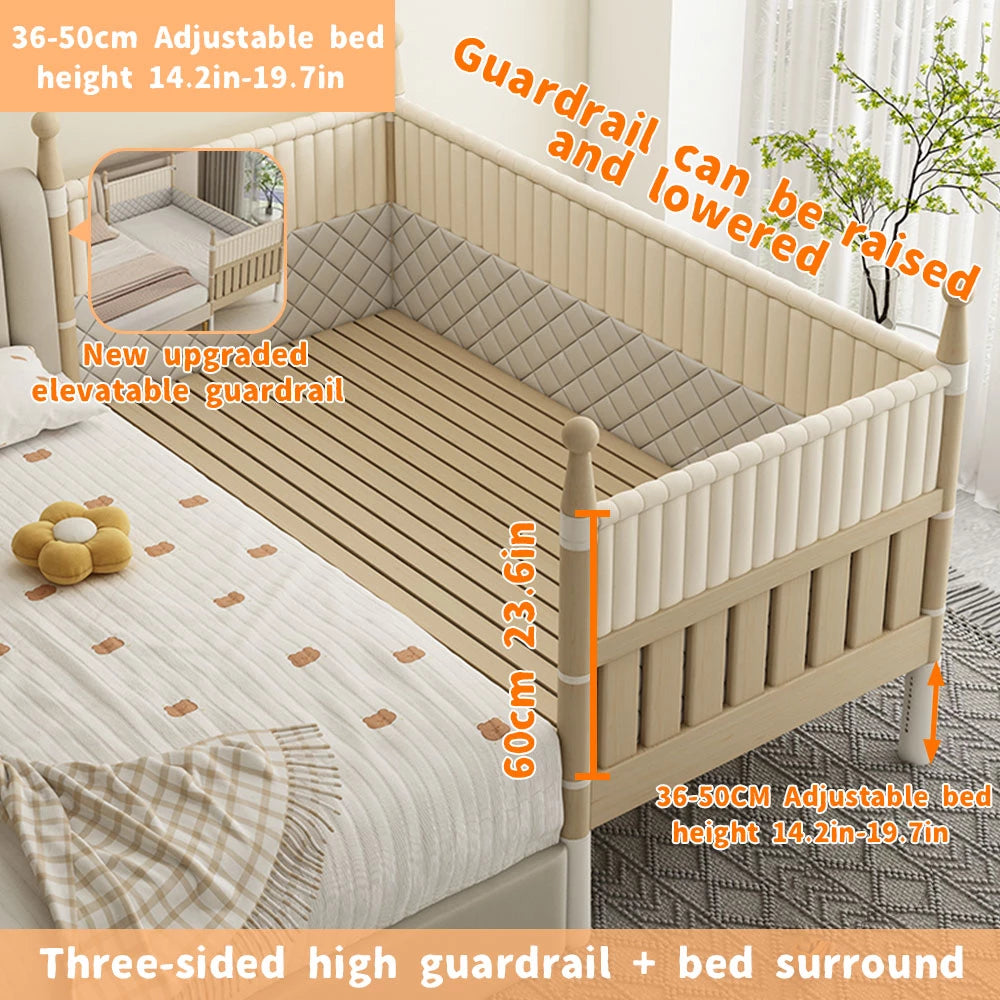 Solid Wood Baby Crib with Widened Side Infant Crib Spliced with Large Bed Toddlerbed